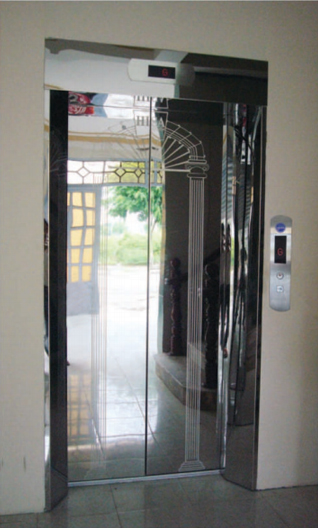 Khung bản rộng có hộp đèn – inox gương – cánh cửa inox gươn hoa văn kiểu khung cửa | Mã: D008